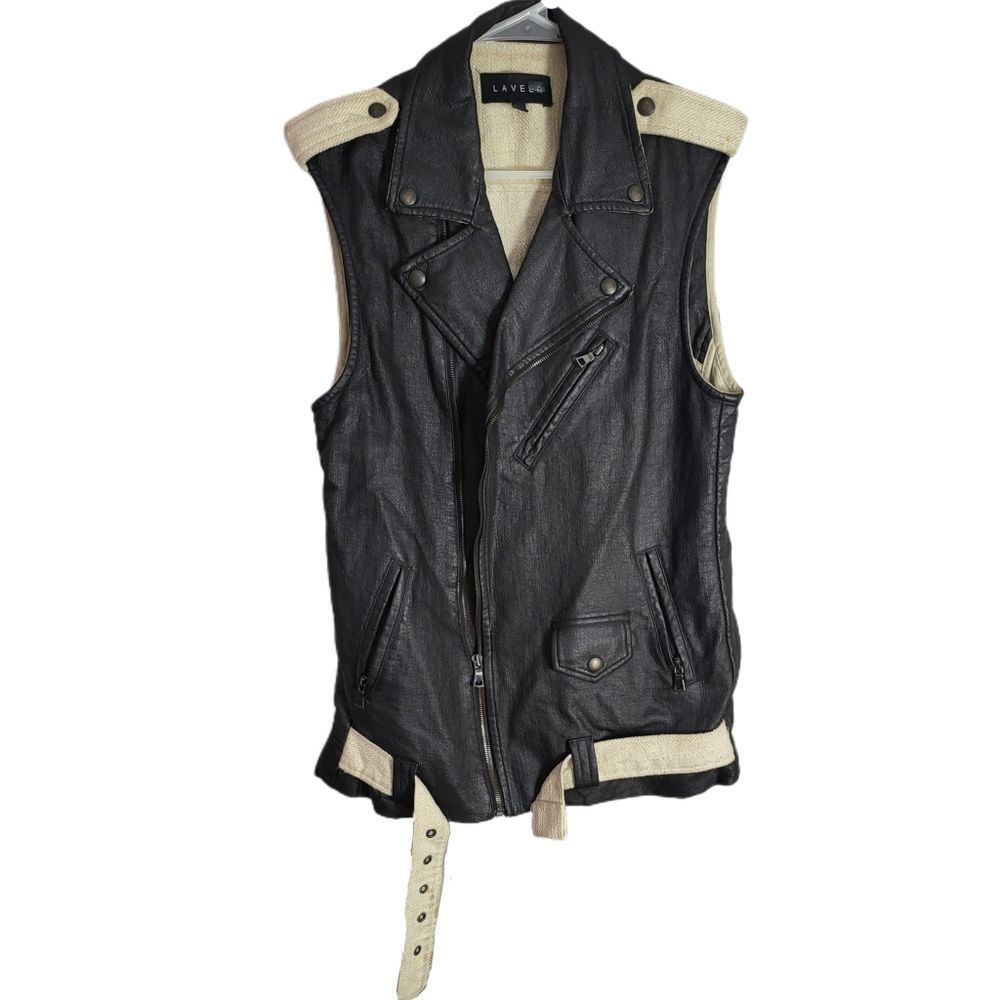 Laveer Belted Contrast Faux Leather (coated linen) Moto Vest